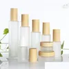 Packing Bottles Wholesale 30Ml 40Ml 60Ml 80Ml 100Ml Frosted Glass Cream Jar With Plastic Imitated Wood Lid Makeup Lotion Pot Spray P Otiex