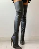 Bottes noires sexy au dessus du genou pour femmes, chaussures à talons hauts, cuissardes hautes, grande taille 46, bottes longues, chaussures pour filles, hiver 2023