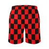 Men's Shorts Black And Red Two Tone Board Summer Checkboard Cute Beach Males Surfing Quick Drying Custom Swimming Trunks