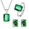 Ensemble de bijoux rectangulaires en Zircon, pierres précieuses en vrac, bague classique en argent Sterling 925, boucles d'oreilles, collier, cadeaux de fête de fiançailles pour femmes