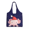 Sacos de compras Axolotl Original Saco de Supermercado Impresso Canvas Shopper Tote Ombro Grande Capacidade Durável Salamandra Animal Bolsas