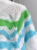 Women's Sweaters Colourful Wavy Striped Embellished Crochet Knitted Sweater For Women Summer Fashion Short Sleeve Pullover Casual Jumpers