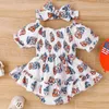 Ensembles de vêtements pour bébés filles, fête de l'indépendance du 4 juillet, manches courtes, lettre de dessin animé imprimée, barboteuse, vêtements de naissance