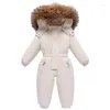 Down Coat -30 Degree Russian Winter Jackets For Girls Kids Jumpsuit Baby Boy Fur Collar Fleece Romper Snowsuit Children Overalls