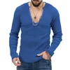 Männer Pullover Baumwolle Top Bottoming Shirt Trendy Frühling Und Herbst Tiefer V-ausschnitt Einfarbig Gestrickt Lange Ärmeln