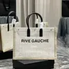 Tote Rive Gauche Designer Bag w paski Słomka płótno skórzane luksusowe torebki plażowe Kobiety lniane duże torebki