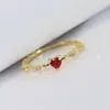 Eheringe Luxus Weiblicher Roter Kristall Herz Stein Ring Charme Gelbgold Für Frauen Nette Braut Zirkon Verlobung