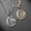 Pendant Necklaces Bling Hip Hop Moon And Star With Tennis Chain Luxury Full Cubic Zirconia Necklace For Men Women Gifts