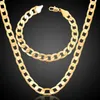 Män/kvinnor hiphop punk 18k real guld pläterad 7/10/12mm 1+1 mode figaro chain armband halsband smycken set kostym smycken