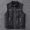 Mannen Vesten 2024 Echt Koeienhuid Lederen Vest Motorcycle Biker Hoge Kwaliteit Stand Kraag Mouwloze Jassen Rits Vest