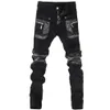 Whole- Korean style cool fashion Mens punk pants with leather zippers Black color Tight skenny Plus size 33 34 36 Rock trouser319A