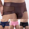 Boxers transparents pour hommes, slips sexy en U convexe, culotte en cuir verni, maille respirante, taille basse