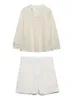 Calças femininas de duas peças Férias Boho Cutwork Bordado Conjunto Mulheres Roupas Blusa Top e Shorts de Cintura Alta Define Womens Outfits Co Ord 230906