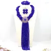 Kolye küpeleri seti Nijeryalı Düğün Afrika Boncukları Takı Kraliyet Mavi Kristal Kostüm AMJ543