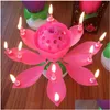 Other Festive Party Supplies Blossom Rotating Musical Candle Lotus Flower Happy Birthday Art Lights For Diy Cake Decoration Kids G Dhbxs