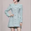 Femmes Laine Mélanges Automne Hiver Manteau De Laine Femmes tweed O Cou Simple Boutonnage Mince Vêtements D'extérieur Style Coréen Veste Mini Robe 230905