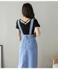 Skirts Casual Jeans Womens 2023 Side Slit Sexy Long Chain Strap Denim Skirt High Waist Summer Vintage A Line For Women