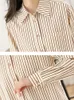 Blouses pour femmes 2023 automne femmes chemises kaki rayé lâche BF mousseline de soie Vintage femme hauts Style coréen Blusas poches