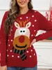 Women's Sweaters Women Christmas Cute Elk Floral Print Long Sleeve Round Neck Pullover Tops Knitted Casual Fall Clothes