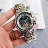 45m Montres-bracelets mécaniques automatiques NO BOX Tourbillon Phase de Lune Montre Cadran Blanc Argent Année Mois Semaine Jour Cuir Inoxydable S181d