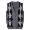 Men's Vests Top Grade 6.5% Wool Men Smart Casual Classic Sweater Vest Autumn Winter Warm V-Neck Fashion Argyle Sleeveless Knit