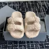 Luxury designer women furry slippers wool warm winter buckle fur slide sandals outdoors fashion home flat non-slip lazy mules Sizes 35-41 with box