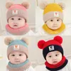 M650 Autumn Winter spädbarn baby barn stickad hatt hals varmare halsduk set barn stickkläder beanie pojkar flickor skalle mössa halsduk