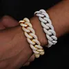 Plaqué or blanc jaune 18 carats 20 mm 16-24 pouces Micro réglage complet CZ Chaîne cubaine Collier 7/8 pouces Bracelet Bijoux de mode pour hommes femmes