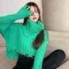 Frauen Pullover Hoher Kragen Gestrickte Pullover Crop Top Irreglar Y2K Tops Fashion Fringe Pullover Koreanische Für Frauen XC043