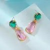 Boucles d'oreilles pendantes en cristal rose Transparent pour femmes, bijoux de luxe, vente en gros