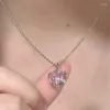 Kedjor persika hjärthänge halsband rosa kristall söt cool egirl clavicle chain estetiska smycken y2k tillbehör e910