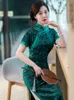 Abbigliamento etnico Elegante estate sottile seta verde Cheongsam passerella banchetto moda retrò lusso Qipao abito da sera stile cinese per le donne