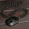 Pendant Necklaces Natural Obsidian Wolf Necklace Men Women Lucky Amulet Fengshui Charms Black Jade Crystal Hand Carved Head