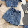 Mulheres Tracksuits Mulheres 2022 Verão Sem Mangas Strapless Zipper Denim Tank Top Colete Cintura Alta Shorts Jeans Dois Peça Set Mulheres Ou Dhffp