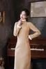 Etnisk klädfjäderkrage Woolen Cheongsam 2023 Vinter Young Model Elegant Chinese Girl Improved Qipao Dress Autumn Long Sleepes