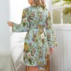 Dames Nachtkleding Stijlvolle Barokke Bloemen Pyjama Gewaad Dames Vintage Roze Rozen Kamer Lange Mouw V-hals Print Pyjama Gewaden Retro Jurk