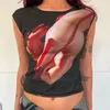 Kvinnor T Shirts Y2K Personlighet Touch 3D Tryck ärmlös Crop Top Women Summer O-Neck Pullover Eesthetic Gothic Streetwear Tank