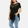 Camiseta de talla grande para mujer, Top sexy de encaje, cuello redondo floral sólido, tops asimétricos de tres cuartos, blusas elegantes de verano para oficina para mujer 230905