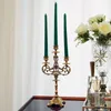 Candle Holders Brass Vintage Engraving Handmade Three-Head Candlestick European Style American Furnishings Decoration