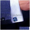 Manschettlänkar kflk smycken skjorta manschettkropp för mens märke mode blue crystal länk lyx brudgummen hög kvalitet gäster droppleverans dhz4g