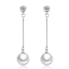 Boucles d'oreilles pendantes mode mignon fil d'oreille couleur argent femme cristal autrichien longue goutte perle bijoux Brincos