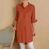 Polo da donna 2023 Autunno Cotone Lino Europa e camicia a maniche lunghe con scollo a V degli Stati Uniti OL Business camicetta tinta unita 230905