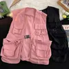 Herrenwesten Männer Weste Jacke Streetwear Cargo Unisex Hip Hop Stil mit mehreren Taschen Schnallenverschluss für Frauen einfarbig