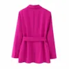 Kombinezony damskie Blazery mieszanki Traf fuchsia smoking blezer kobieta pasek guziki Kobiet Kobiety Blazerowe Blazery dla kobiet Długie Blazer Women 2309906