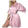 Vêtements de nuit pour femmes Sexy Chemise de nuit en soie Casual Mince Homewear Pyjamas Simple Lâche Cardigan À Lacets Peignoirs Satin Robe Pijama Mujer