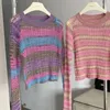 Women's Sweaters Long Sleeve Striped Sweater Korean Argyle See-Through Fashion Vintage Casual Party College Pullover