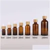 Förpackningsflaskor Partihandel Amber Glass Droper Bottle With Bamboo Lids Essential Oils Prov Injektionsflaskor för per kosmetiska vätskor 15 ml 20 ml OT6OB