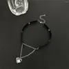 Choker Sweet Cool Heart Pendant Black Leather Chain Collar Sexy Jewelry Y2K Necklace Korea Fashion Chains For Women