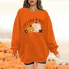 Sweat à capuche gothique noir pour femmes, imprimé de dessin animé de citrouille, pull ample à col rond, manches longues, haut de fête d'halloween, automne