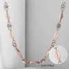 Catene da 4/5 mm Collana da donna in oro rosa 585 riempito con perline rombico Strass Link Ciondoli a foglia GN238